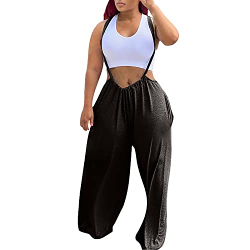 Women's Casual Sports Home Solid Color Loose Suspenders Pants Comfortable Pants Breathable Soft Baggy Pants (Black, XL)4