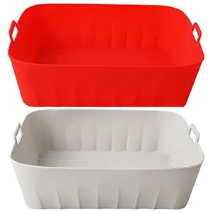 Mirenlife 2Pcs Air Fryer Silicone Liners, Square Silicone Air Fryer Liners, Reusable 8 Inch Silicone Air Fryer Basket, Easy Cleaning Air fryer Silicone Pot for 4 to 7 QT Air Fryer