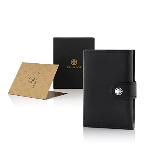 TRUSADOR Venice Men & Women Leather Trifold Wallets RFID Blocking Front Pocket Wallet (Black, Card Holder)4