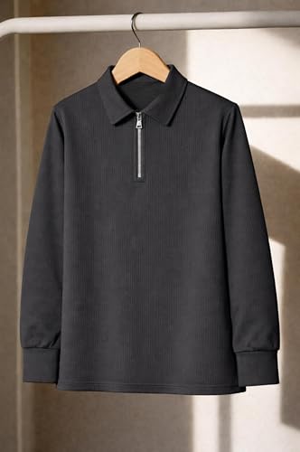 Image of Mack Jonney Men's Premium Ribbed Half-Zip Polo T-Shirt | Long Sleeve Soft Stretch Fabric | Stylish Casual & Smart Wear Top-M6814