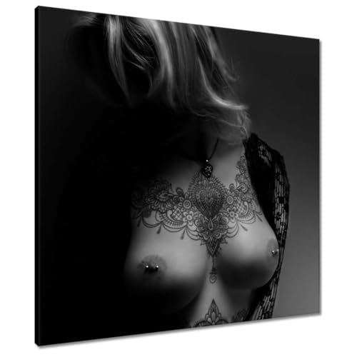 Tableau sur toile Fille avec tatouages impression HD carrée 70 cm