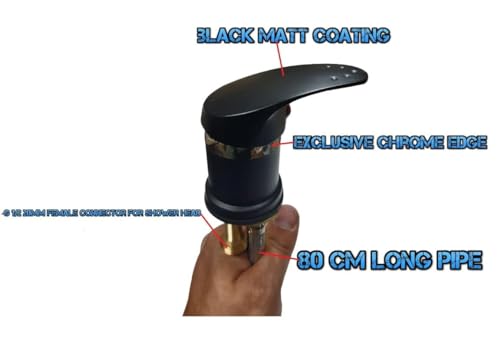 Schwarze Mischarmatur, Wasserhahn mit 203,2 cm / 79,8 cm, 2 x Rohre, Shampoo-Schüssel, Sprüher, Friseursalon, Waschbecken, Duschkopf, Spültischarmatur für Rückspülung