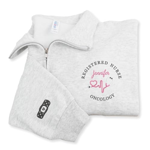 COUPLEHOODIES Custom Registered Nurse Title Embroidered Sweatshirt – Quarter Zip Gift for Nurses or Healthcare Staff