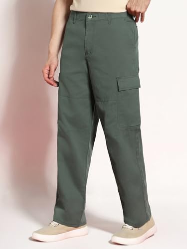 Image of Urbano Fashion Men's Loose Baggy Fit Solid Cargo Chino Trouser Pant with 6 Pockets Non-Stretchable