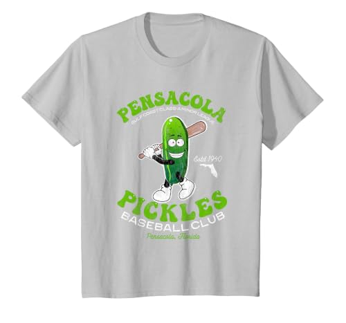 Pensacola Pickles Minor League Retro Baseball Team T-Shirt, Youth, Silver Grey, X-Small