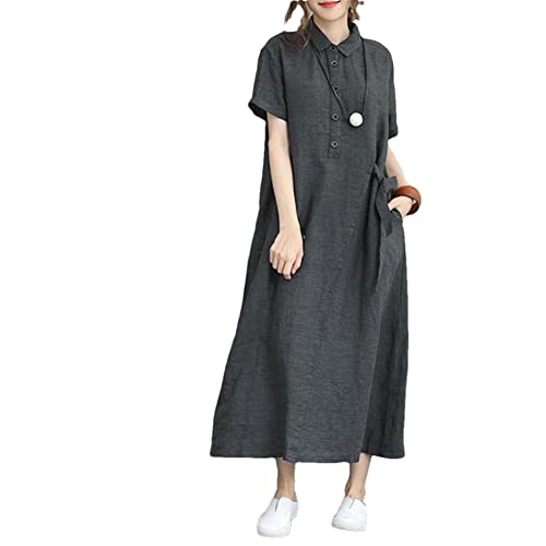 Robe ample en coton et lin femme manches courtes gris foncé taille XL fluide