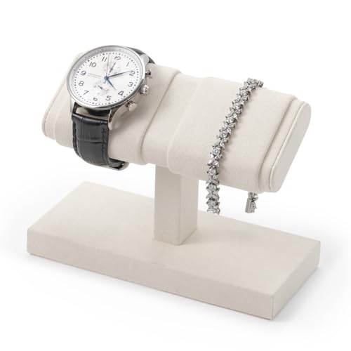 Papten Luxuriöser Uhrenständer aus Samt, Schmuckständer, stabiler Sockel für zwei Uhren geeignet（Weiß）