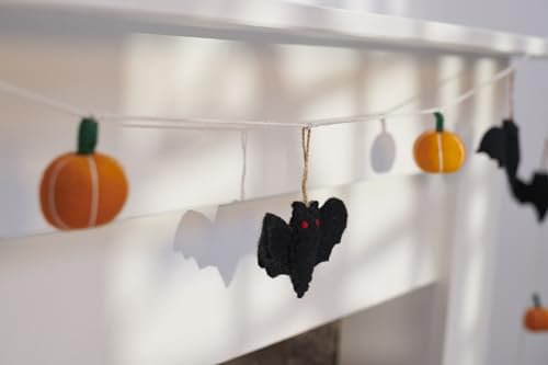 Image of Primitives by Kathy Halloween Felt Bats and Pumpkins Garland - 72 inch Seasonal Home Decor