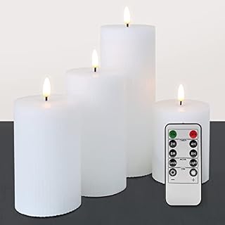 Eywamage 4 Pack White Flameless Pillar Candles with Remote, Flickering Tall LED Battery Wax Candles Φ 3" H 4" 5" 6" 8"