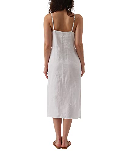 Image of Amazhiyu Women's Pure Linen Summer Midi Split Slip Dress | V Neck, Spaghetti Strap, with Pockets