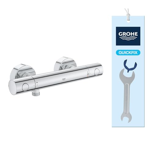 GROHE Precision Get - Thermostatic Shower Mixer - Wall Mounted - Ergonomically Shaped Metal Handles - Safety Button at 38°C - Temperature Limiter at 43°C - EcoButton - Water Saving - Chrome - 34773000