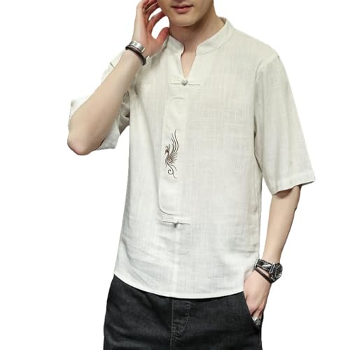 Chemise col chinois homme en lin et coton noble aux finitions artisanales