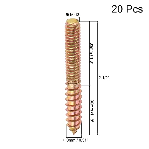 Image of uxcell 5 /16-18 x 2-1 /2 inch Hanger Bolts Double Head Dowel Screw for Wood Furniture 20pcs