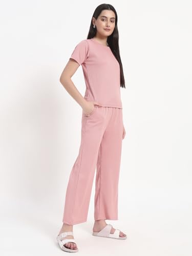 Image of Vogaan Women's Summer 2 Piece Co-Ord Set for Women Casual Short Sleeve Crop Top Wide Leg Sweat Pants for Travel Vacation Outfits Lounge Sets