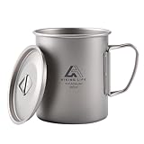 HIKING LIFE チタンカップ チタンマグカップ マグカップ チタンマグ マグカップ チタン タンブラー 蓋付き 300ml 450ml 直火 直火OK 収納袋付き コンパクト収納 アウトドア用品 野外 キャンプ 登山 バーベキュー BBQ クッカー 軽量キャンプ用品 (450ml)