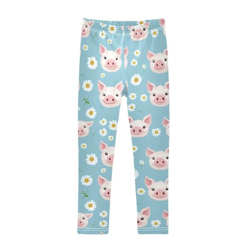 Cute Pigs Daisy Girls' Leggings Toddler Doodles Flowers Blue Kids Yoga Pants Dance Active Tights 4T
