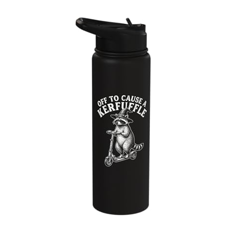 Off to Cause A Kerfuffle Raccoon Witch Scooter Funny Stainless Steel Insulated Water Bottle