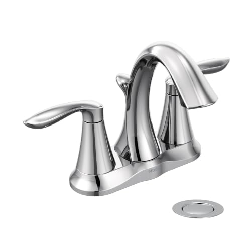 Image of Moen Eva Chrome Two-Handle Centerset Bathroom Sink Faucet with Drain Assembly for 3-hole Installation Setups, 6410