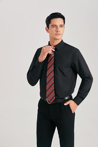 Image of HISDERN Mens Dress Shirt with Tie Pocket Square Set Classic Button Down Shirt Matching Tie Long Sleeve Shirts