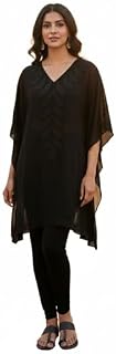 Free Size Women Black Embroidered V Neck Kaftan Top with Flowy Sleeves for Party Price In India