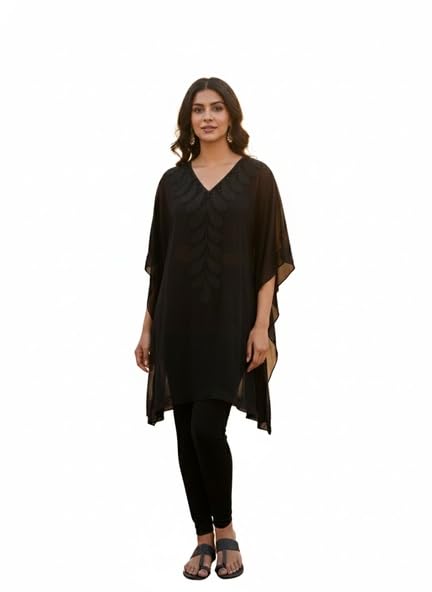 Free Size Women Black Embroidered V Neck Kaftan Top with Flowy Sleeves for Party - Review, Price and Buying Guide
