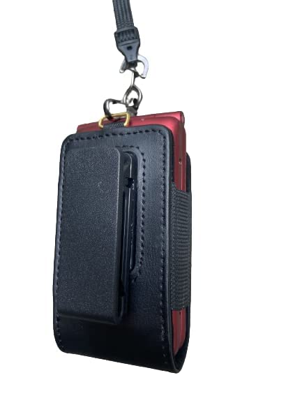 Around The Neck Open top Leather case with Safety Lanyard Compatible with Consumer Cellular Iris Flip Phone