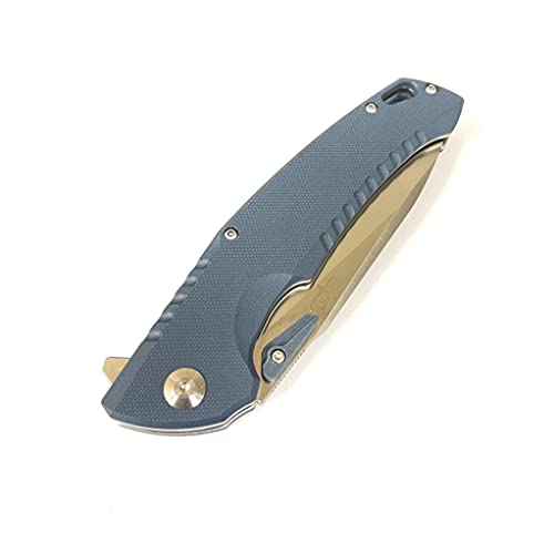 S-Tec Ts011 Edc Pocket Knife, 8Cr14 Stainless Steel, G10 Handle, Lanyard Hole, Hunting Outdoor Sport, (Hellcat Blue G10 W/Half Serrated) #TOP5