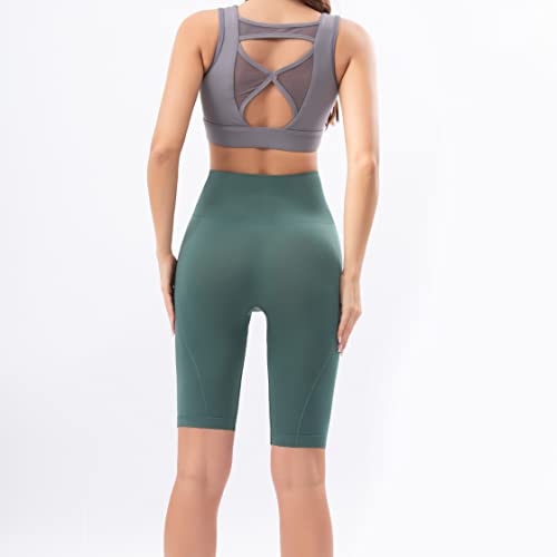 2 Pack Workout Yoga Shorts For Women High Waisted Tummy Control Athletic Workout Shorts (2 Piece) Green #TOP7