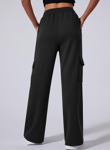 Aleumdr Women'S Cargo Sweatpants High Waisted Wide Leg Pants Athletic Casual Baggy Sweat Pants With Pockets 2024 Fall Fashion Black Large thumb #1