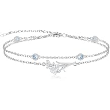 MANBU Birthstone Birth Flower Bracelet for Women Sterling Silver double Layer Chain Birthstone Bracelet Birthday Gift for Teen