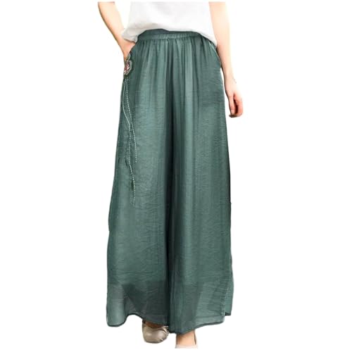 Flowy Palazzo Dress Pants for Women Fashion Fall Wide Leg Boho Embroidery Plus Size Mesh Pant Elastic Waist Trousers