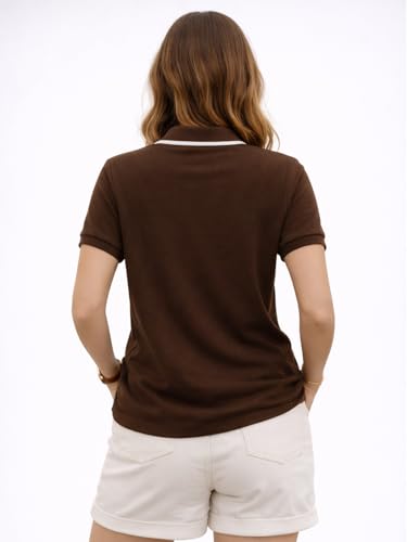 Image of JUNEBERRY Women's Regular Fit Lycra Polo T-Shirt with V- Neck Buttoned Placket, Classic Collar, and Contrast Trim, Soft Fabric for All-Day Comfort (Sizes S to 2XL)