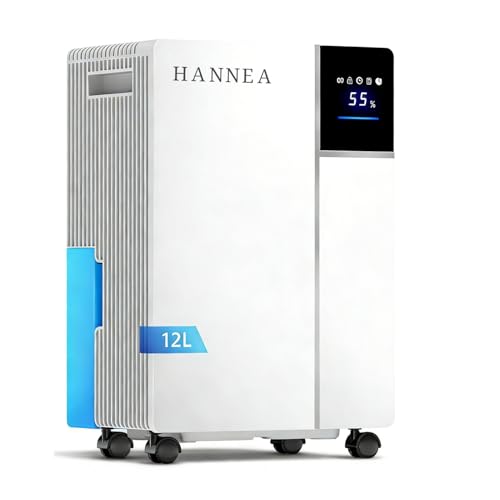 Image of HANNEA Dehumidifiers for Home (600 sq. ft), Up to 12L /Day | 3 Modes | Auto Shut Off | Automatic Defrosting | Clothe Dryer | 24H Timer | 250W Smart Compressor Dehumidifier for Living Room /Bedroom