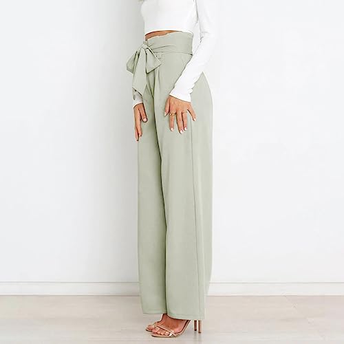 Womens High Waist Pants Business Casual Wide Leg Pants Solid Color Straight Leg Trousers Trendy Loose (Mint Green, S)4