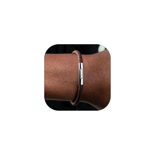 ChainsHouse Personalized Mens Leather Wrist Cuff Bracelets with Custom Beads, Waterproof Wax Rope Braided Cord Bracelet Engraved with Names for Men Women, 7-8.7 inch Length, Send Gift Box A: