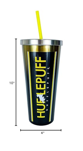 Image of Spoontiques Harry Potter Stainless Steel Tumbler, 24oz - Double Wall Insulated Travel Cup with Straw - Hufflepuff