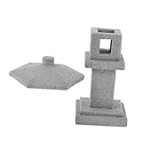 Mini estatua de piedra de estilo vintage japonés zen gazebo para bonsái, micropaisaje, decoración de jardín, decoración exterior con techo desmontable, manualidades