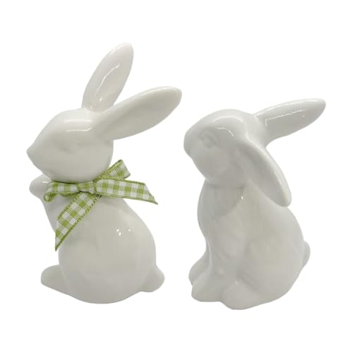 Lapin De Lapin En Céramique Blanc, 2 Figurines Décoratives En Forme DeLapin De Pâques, Statues DeLapin Blanc En Céramique, Statue De Décoration En...
