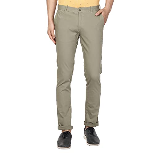 Image of Blackberrys Men's Textured Beige Slim-Fit Trousers |Office Wear & Casual Wear
