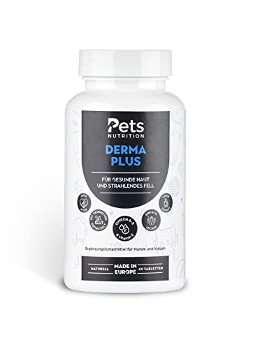 PETS NUTRITION Derma Plus 60 comprimés à mâcher pour chiens et chats – Complément alimentaire pour soutenir la peau et le pelage pour jeunes et moins jeunes – Renforcement du toilettage avec oméga 3-6