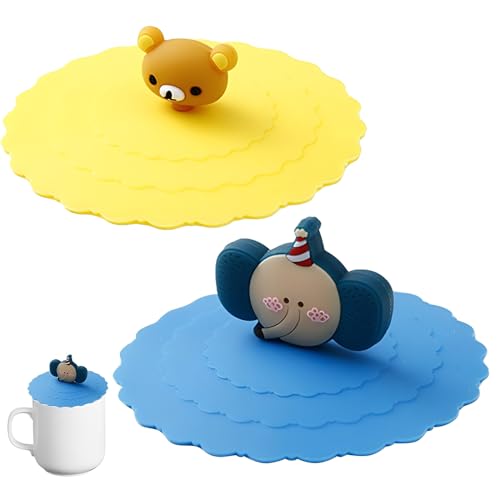 Quesuc Couvercle Tasse En Silicone, 2 Pièces Ronde Couvercles De Tasse Verre Silicone Avec Poignée, Réutilisables Anti-Poussière Couvercle Tasse, Pour...