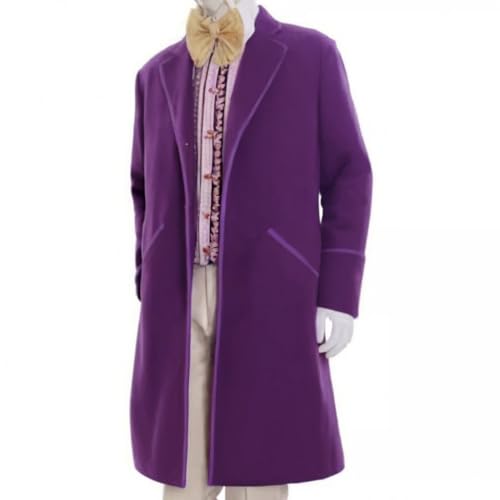 Men's Willy Classic Wonka Purple Velvet Notch Lapel Collar Long Coat2
