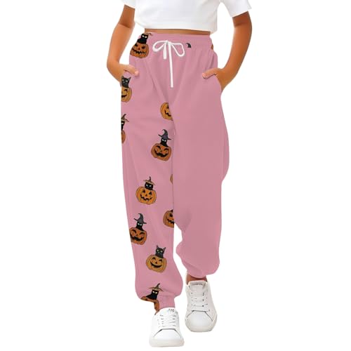 Kids Girls Sweatpants Elastic Waist Joggers Wide Leg Halloween Baggy Pants 𝗗rawstring Trousers with Pocket3