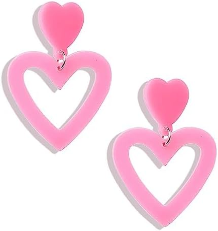Heart Earrings for Women Girls Pink Heart Earrings Valentines Day Earrings Love Heart Dangle Earrings Valentines Day Mothers Day Gifts for Her