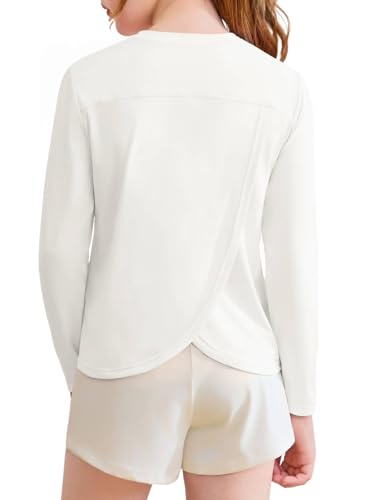Maillot de sport fille manches longues à dos fendu pour le fitness et le running
