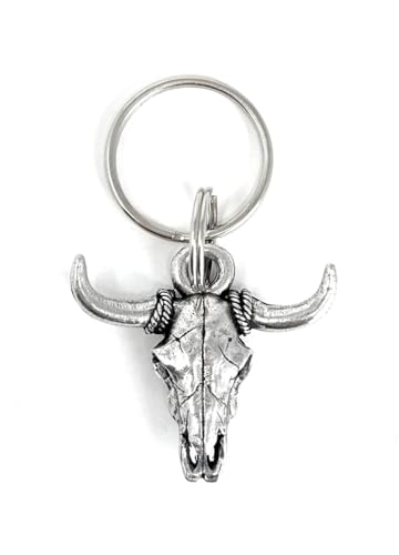 Bravo Bells Cow Skull Keychain - Made in the USA with State-of-the-Art Lead-Free Pewter