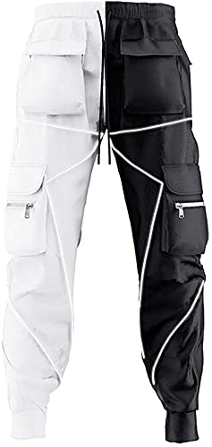 MOKEWEN Men's Two Tone Color Block Wild Techwear Ankle Band Casual Cargo Pants with Pockets2