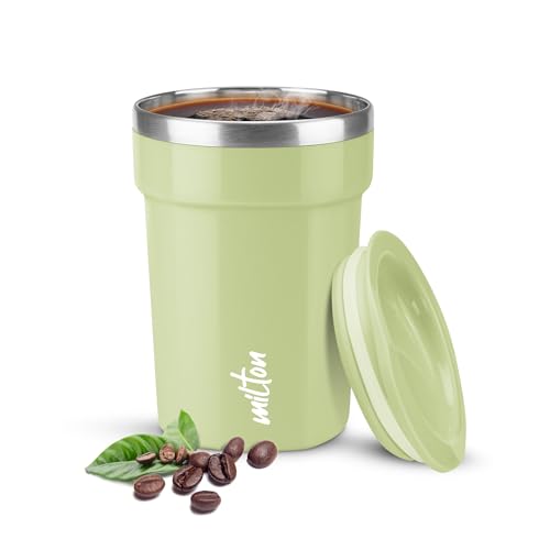 Image of MILTON Cool Touch Deccan Coffee Mug 350 Double Walled 330 ml Inner Stainless Steel Tea Mug with Lid, Coffee Mug Travel Tea Cup, Black Coffee, Tea Cup Single, Green