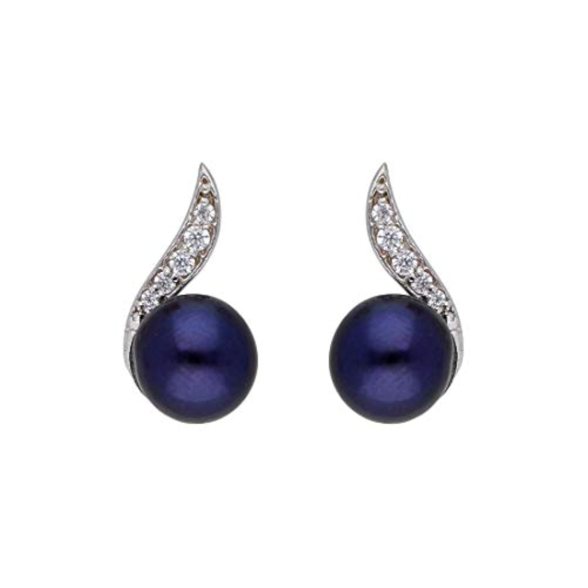 Women's Classic 925 Silver Blue Pearl Earrings, Button Freshwater
