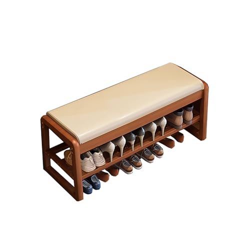 Armario de almacenamiento de zapatos de teca con cojín de madera de 1 nivel, zapatero para entrada y pasillo, elegante y funcional, 100 x 34 x 42 cm